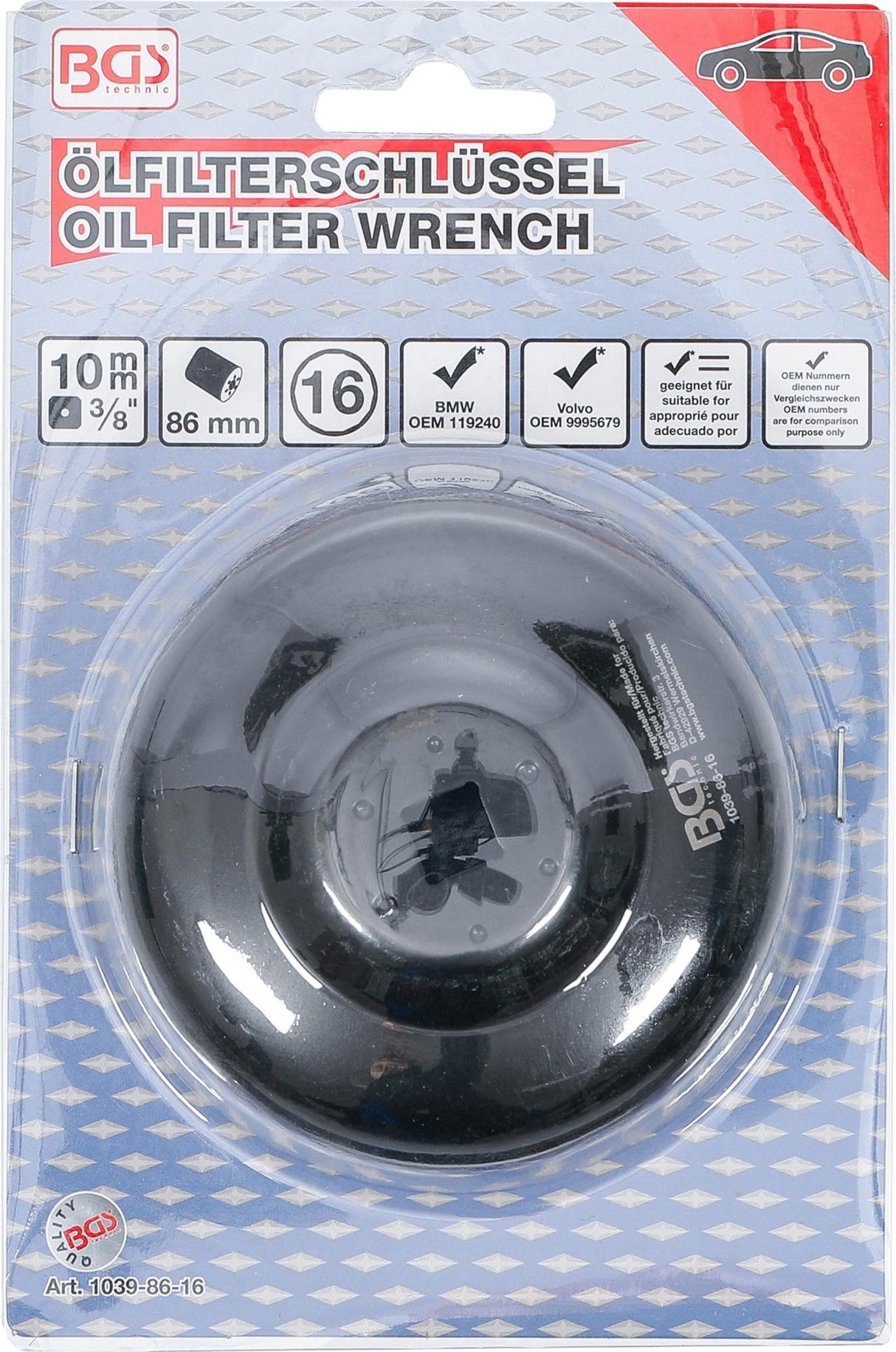 Tepalo filtro galvutė | 16 kampų | Ø 86 mm | Volvo (1039-86-16)