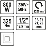 Elektrinis smūginis veržliaraktis su rinkiniu | 12,5 mm (1/2") | 800W/ 325NM (57091)