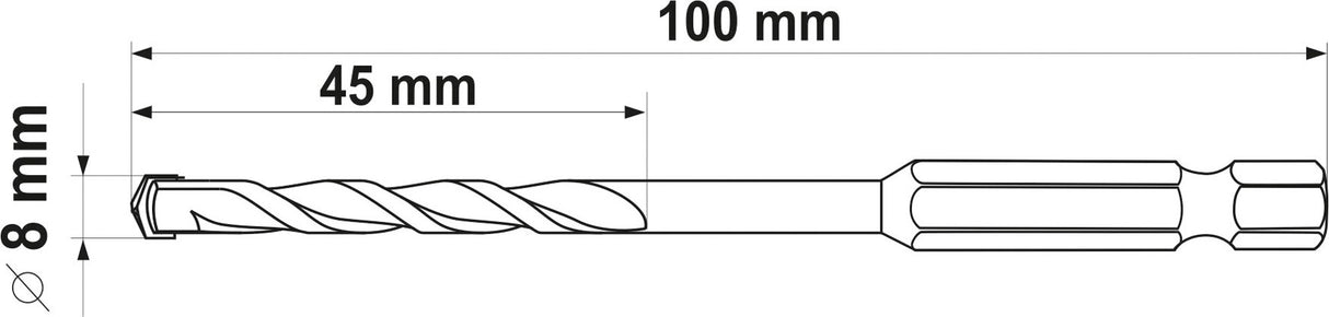 Grąžtas universalus su Hex 6.3 mm (1/4") galu | 8.0 mm (YT-44785)