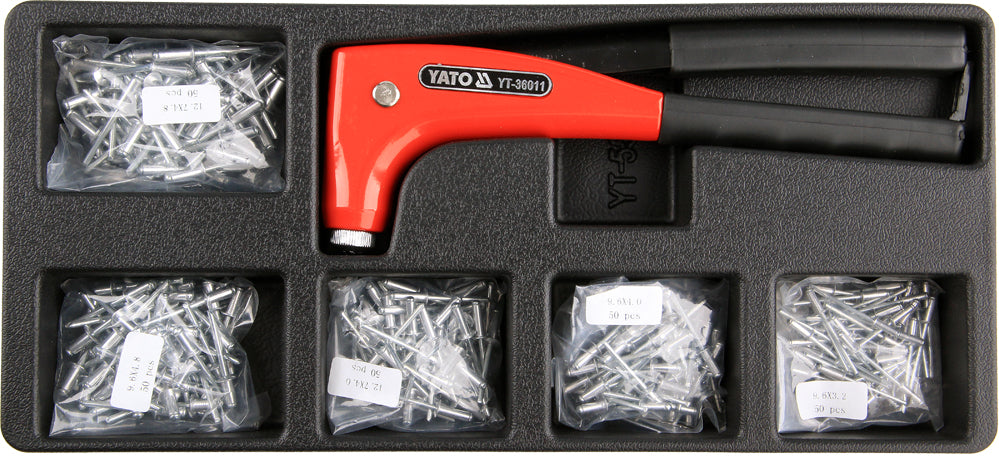 Įrankių rinkinys į vežimėlius | kniediklis su kniedėmis (YT-55466)