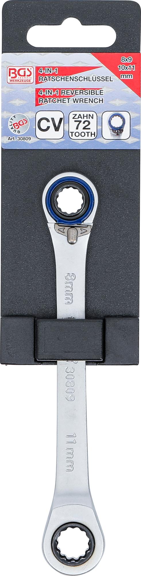 Reversinis terkšlinis raktas 4 viename | 8x9  / 10x11 mm (30809)