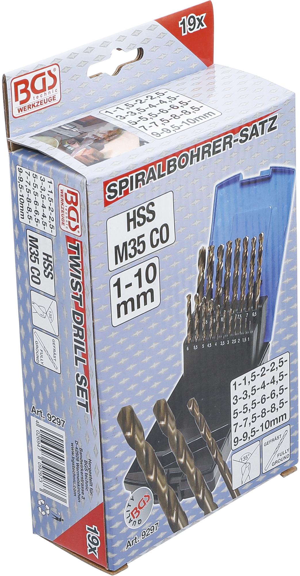 Grąžtų rinkinys | HSS-G M35 kobalto plienas | 1 - 10 mm | 19 vnt. (9297)