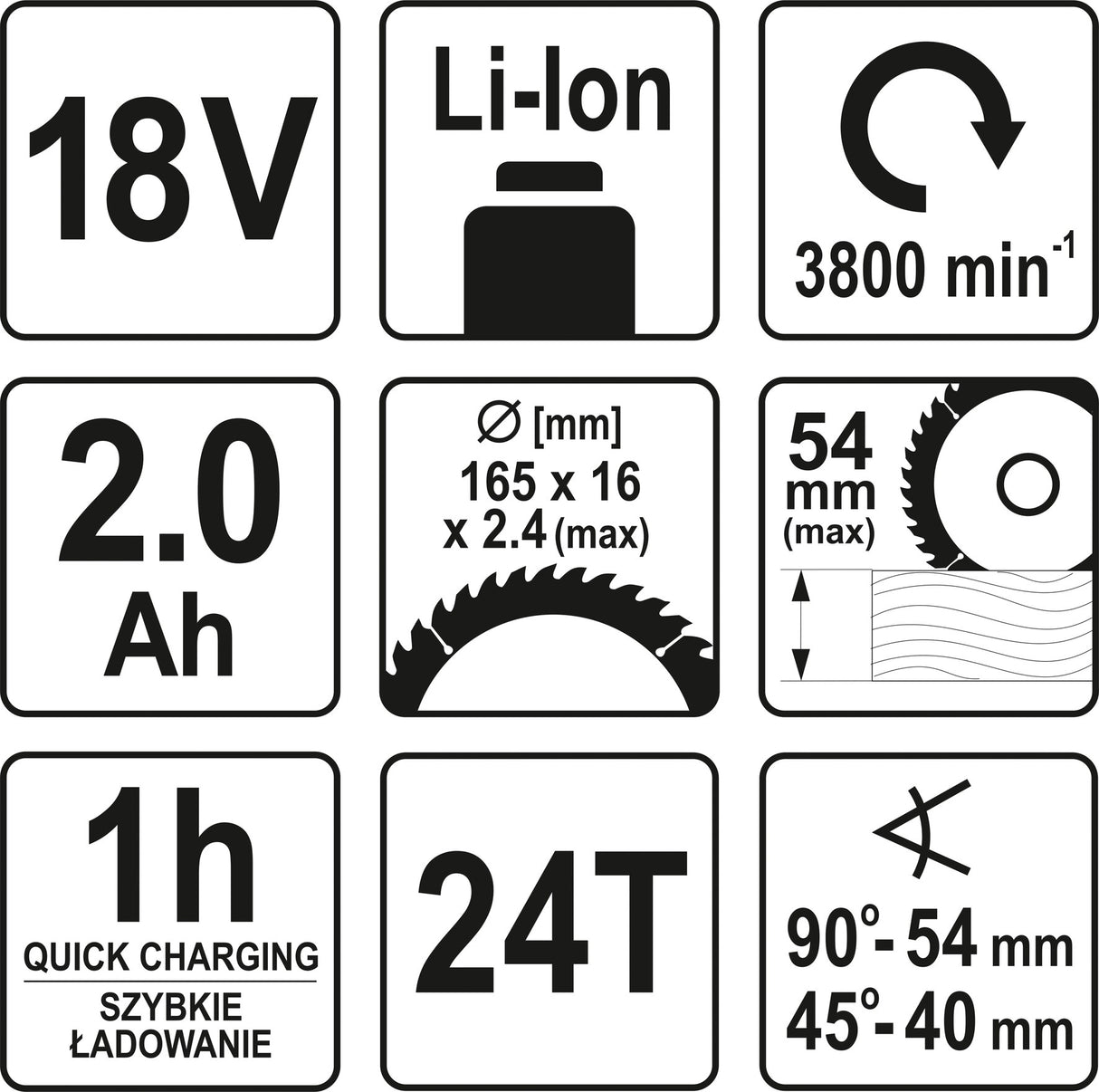 Diskinis pjūklas akumuliatorinis | 3,0 Ah 18V 165 mm (YT-82810)