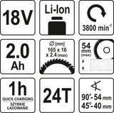 Diskinis pjūklas akumuliatorinis | 3,0 Ah 18V 165 mm (YT-82810)
