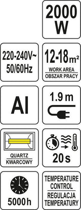 Kvarcinis / Infraraudonųjų spindulių šildytuvas | 2000W (YT-99530)