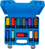 Apsauginių smūginių galvučių rinkinys | 12,5 mm (1/2") | 15 - 27 mm ir kitos specialios ratų galvutės | 11 vnt. (74254)