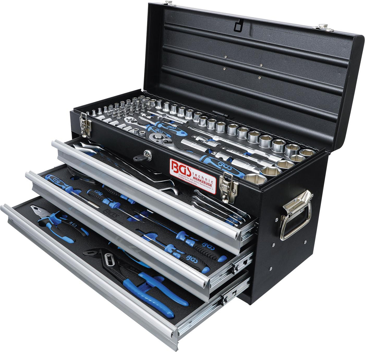 Įrankių rinkinys su metaline dėže | 3 stalčiai | 143 įrankiai (3318)