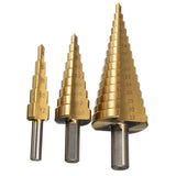 Grąžtai skylės (pa)platinimui pakopiniai | metalinė dėžutė | 4-32 mm | 3 vnt. (SK1631)