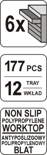 Profesionali įrankių spintelė | 177 įrankiai | 6 stalčiai (YT-5530)