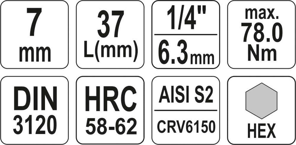 Antgalis įpresuotas į galvutę | 6,3 mm (1/4") | hex šešiakampis 7 mm (YT-04374)