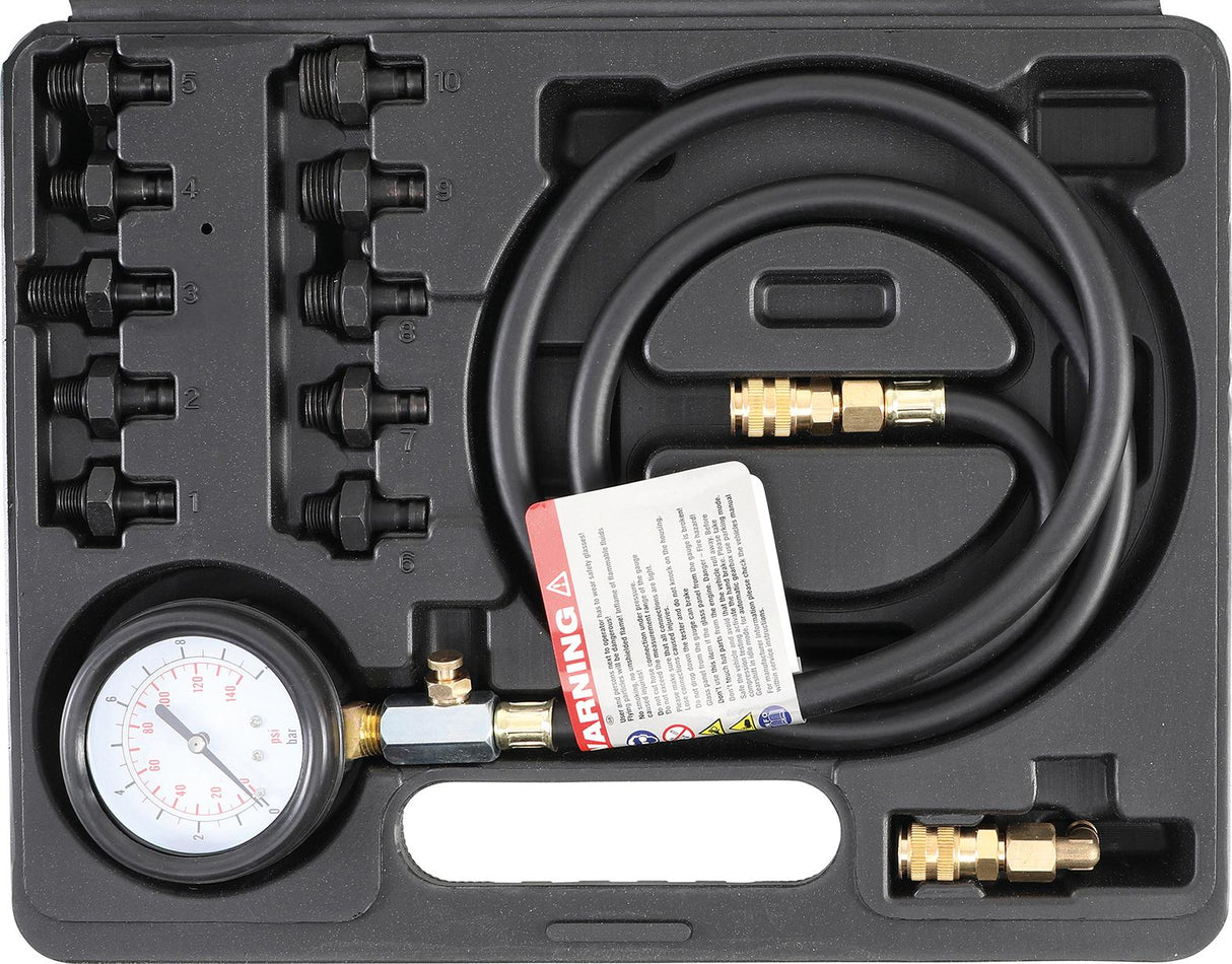 Tepalo slėgio/spaudimo matuoklis su ilga žarna ir adapteriais (98007)