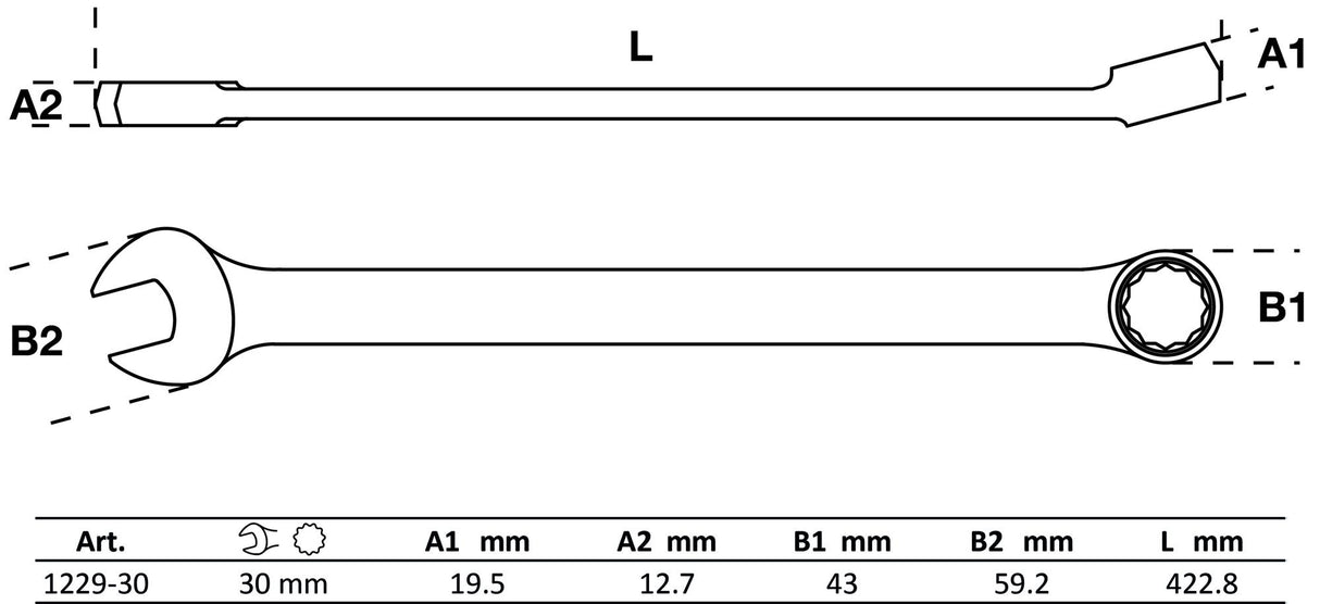 Raktas kombinuotas | ilgas tipas | 30 mm (1229-30)
