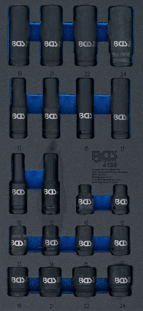 Įrankių dėklas 1/3: smūginės galvutės šešiakampės | 12,5 mm (1/2") | 10 - 24 mm | 20 vnt. (4130)