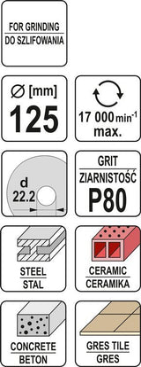 Šlifavimo diskas universalus | elastinis | P80 / 125 mm (YT-83265)