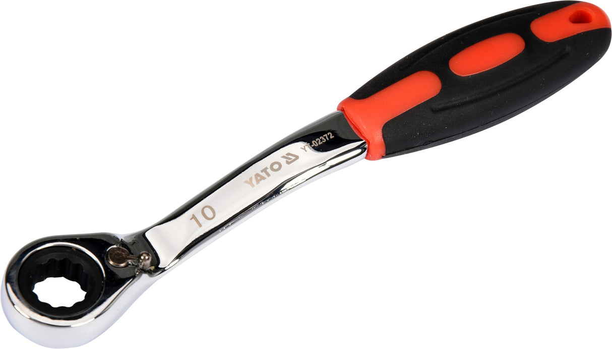Raktas kilpinis lenktas su terkšle | reversinis | 10 mm (YT-02372)