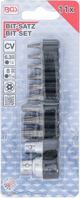 Antgalių komplektas | 10 mm (1/4") / 10 mm (3/8") | T-Star su skylutėmis (Torx) | 11 vnt. (786)
