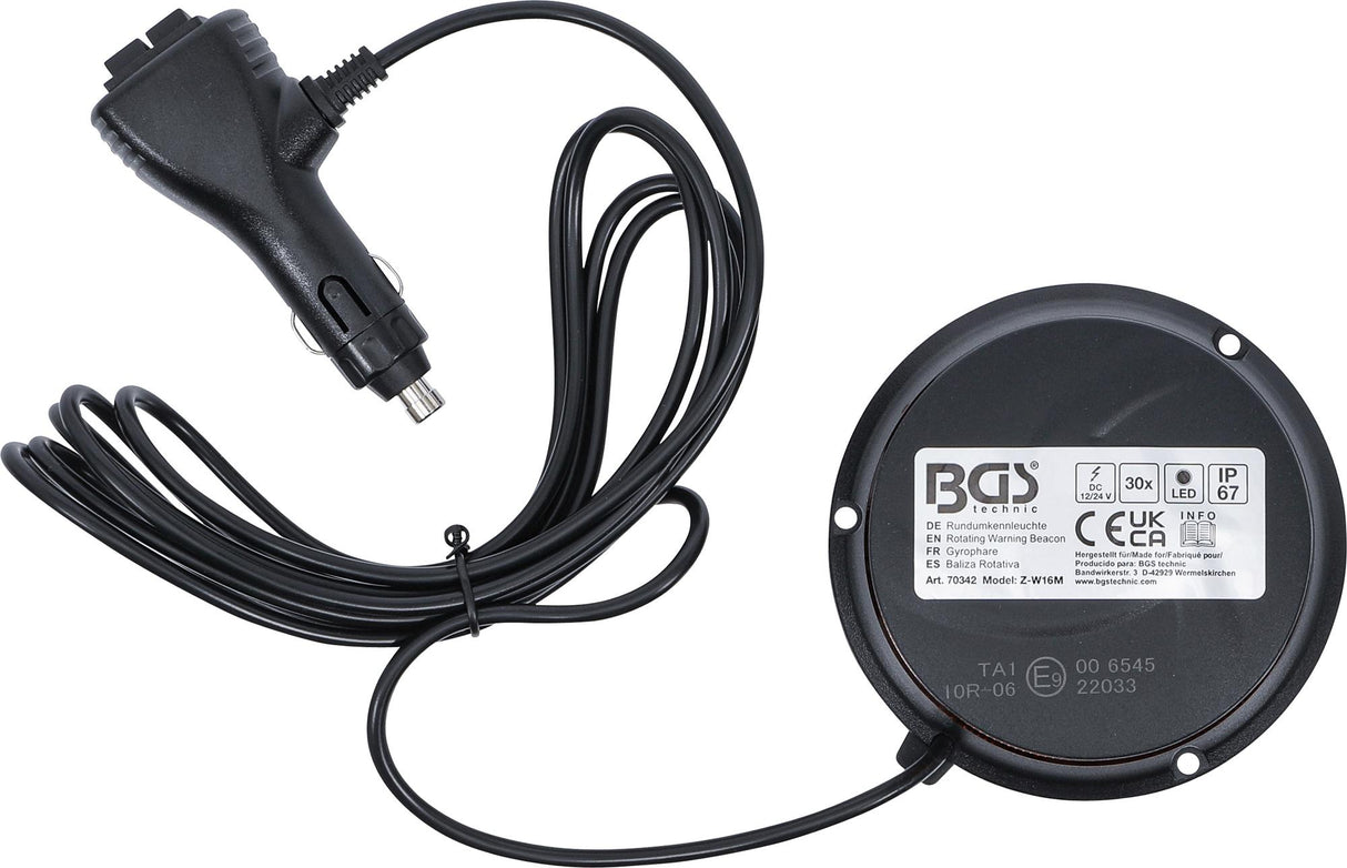 Besisukantis įspėjamasis švyturėlis | geltonas | su magnetu | 12 V / 24 V | Ø 130 mm (70342)