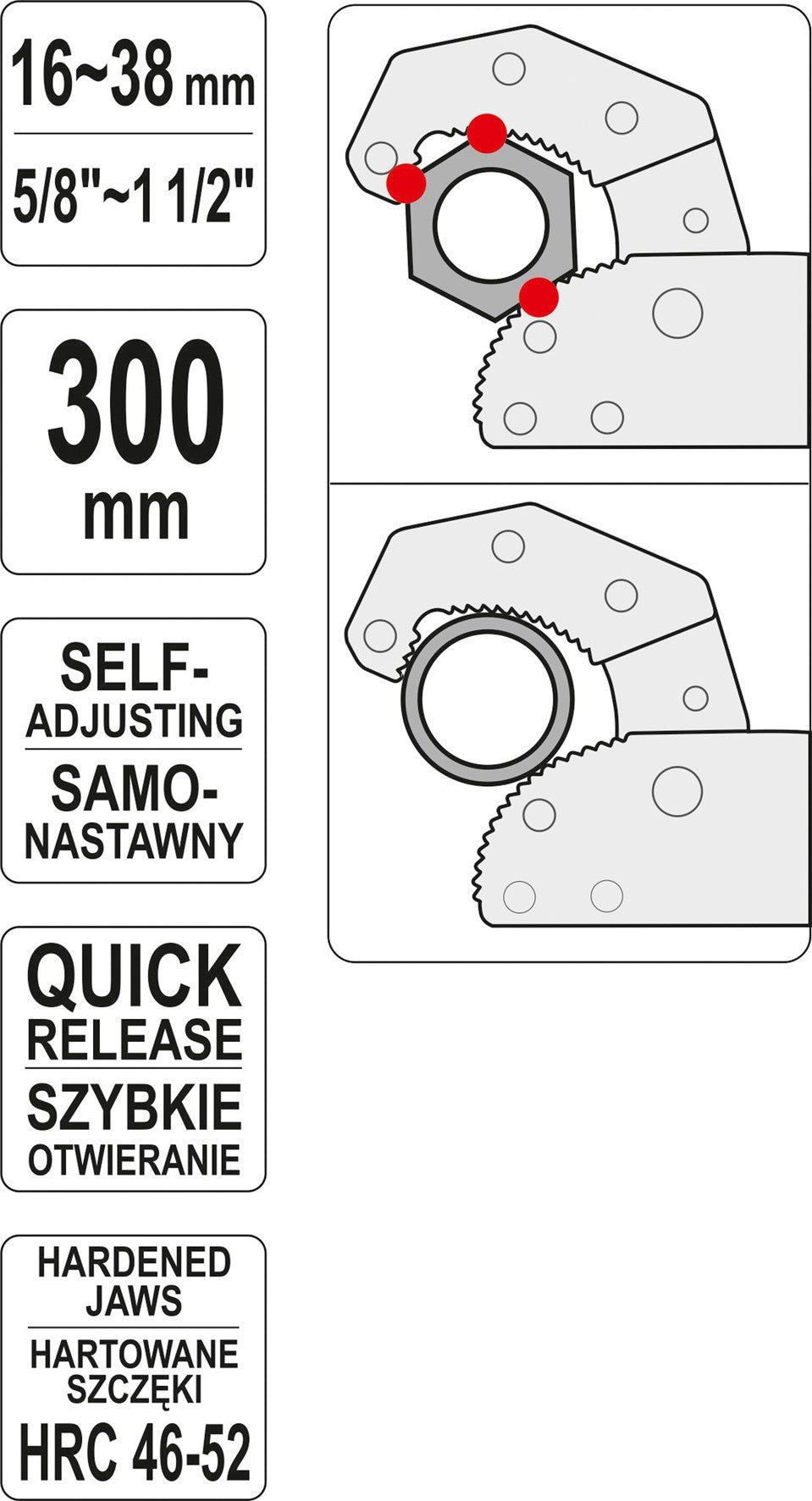 Universalus reguliuojamas veržliaraktis | 16-38 mm (YT-22005)