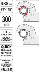 Universalus reguliuojamas veržliaraktis | 16-38 mm (YT-22005)