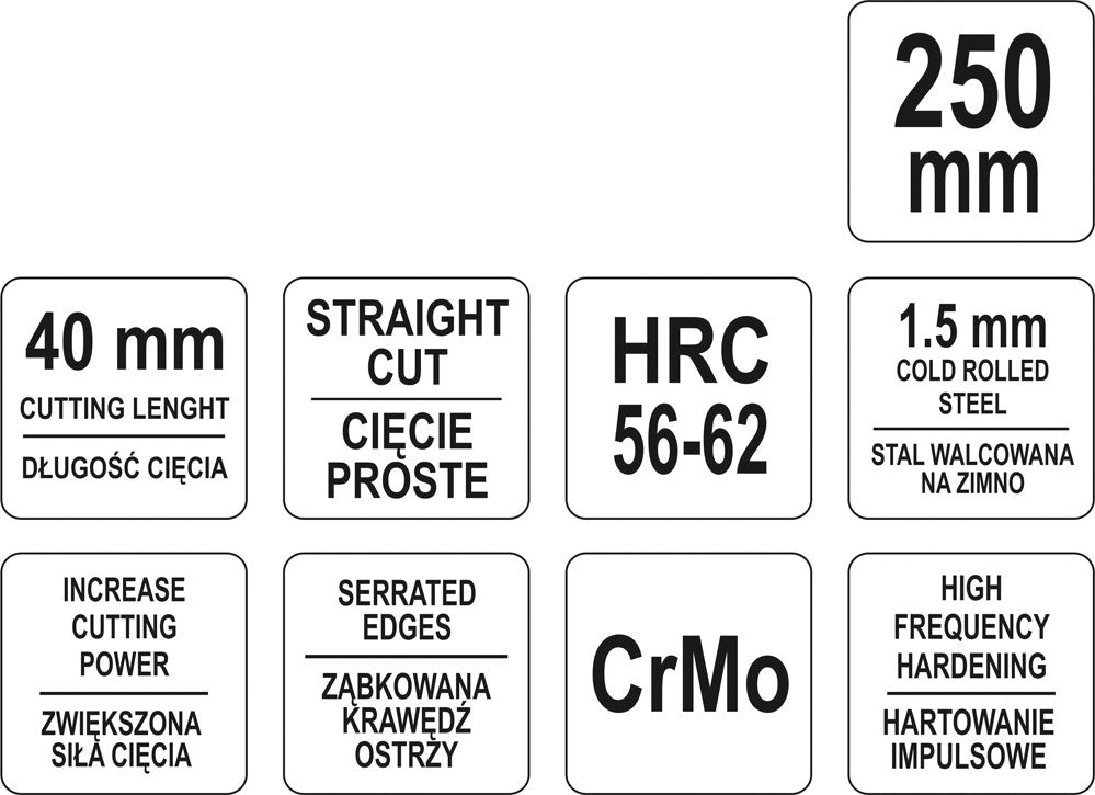 Žirklės skardai | tiesios | CrM | 250 mm (YT-1962)