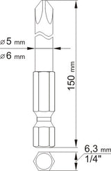 Antgaliai kryžminiai 1/4", 2vnt, : PH1X150MM; PH2X150MM  (YT-0489)