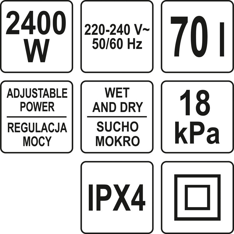 Dulkių siurblys pramoninis | drėgna ir sausa funkcija | 2400 W / 70 l (YT-85710)