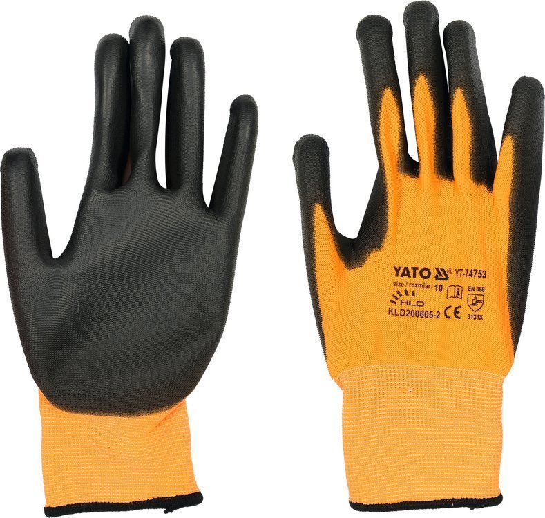 Darbo pirštinės | poliesteris / dengta poliuretanu PU | tinka jutikliniams ekranams | 10 dydis (YT-74753)