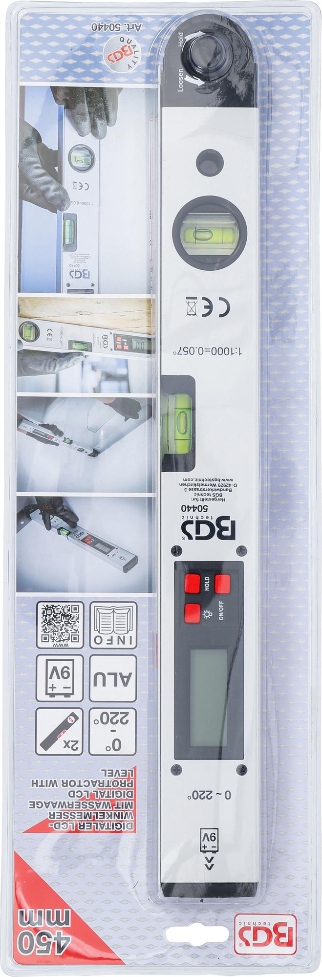 Цифровой уровень с LCD дисплеем и пузырьковым уровнем | 450 mm