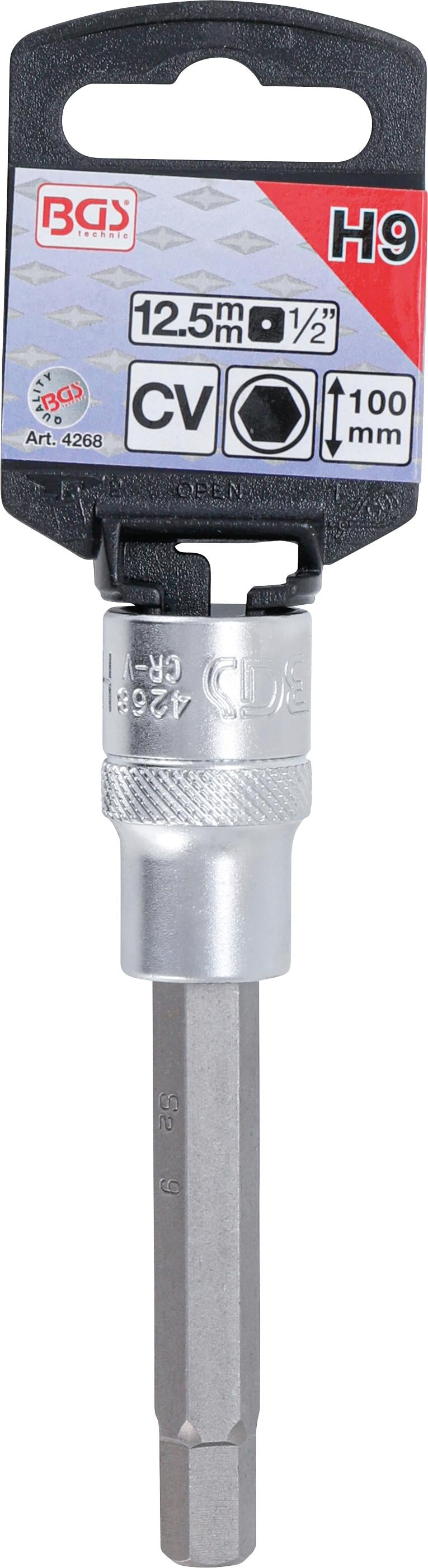 Antgalis įpresuotas į galvutę | ilgis 100 mm | 12,5 mm (1/2") | hex šešiakampis 9 mm (4268)