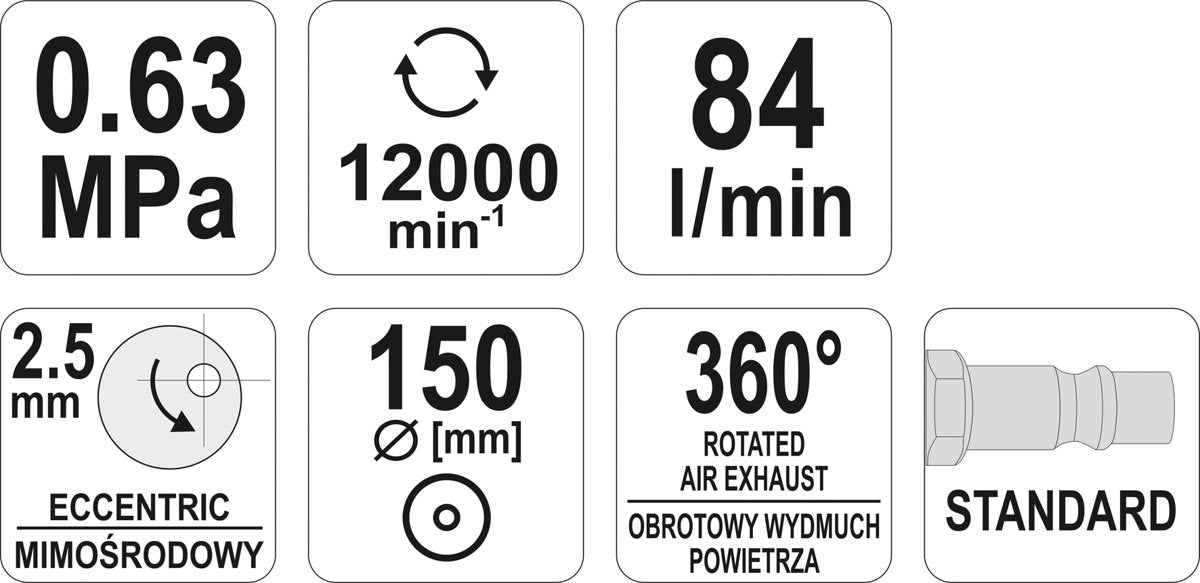 Pneumatinis poliruoklis / šlifuoklis su nusiurbimu | 150 mm (YT-09739)