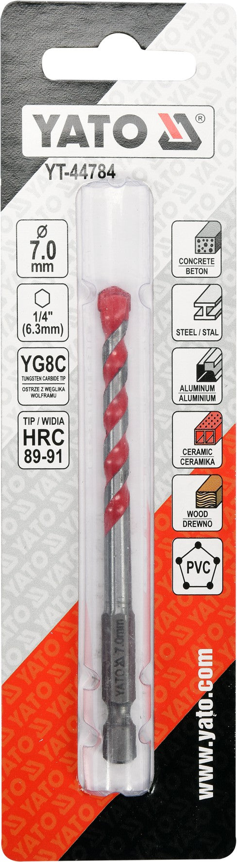 Grąžtas universalus su Hex 6.3 mm (1/4") galu | 7.0 mm (YT-44784)