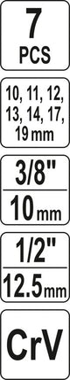 Specializuotų galvučių rinkinys su išpjova | 10 mm (3/8") | 10 - 19 mm | 6 vnt. (YT-17508)