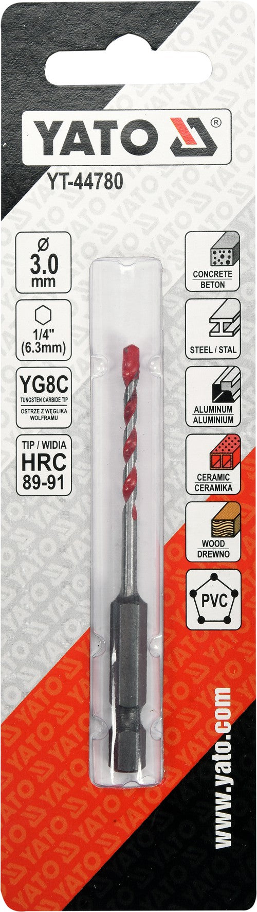 Grąžtas universalus su Hex 6.3 mm (1/4") galu | 3.0 mm (YT-44780)