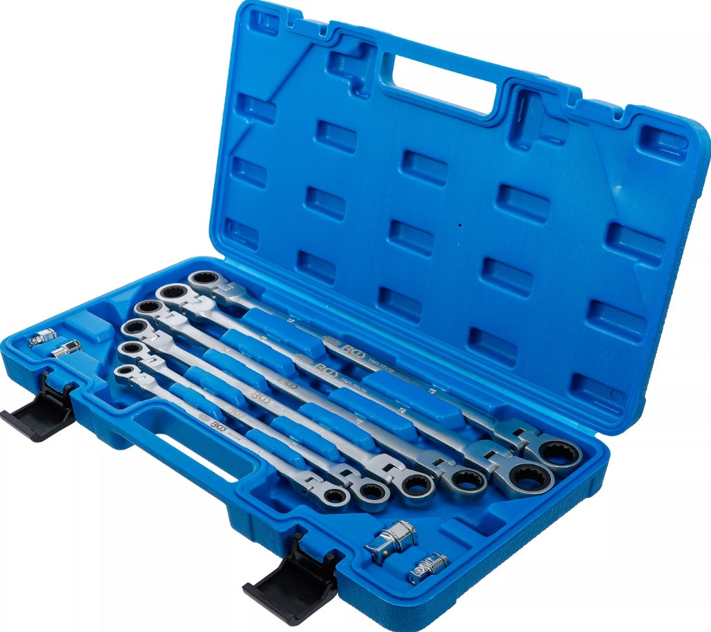 Pailgintų terkšlinių vartomų dvipusių raktų rinkinys | su adapteriais galvutėms | 8 - 19 mm | 10 vnt. (1541)