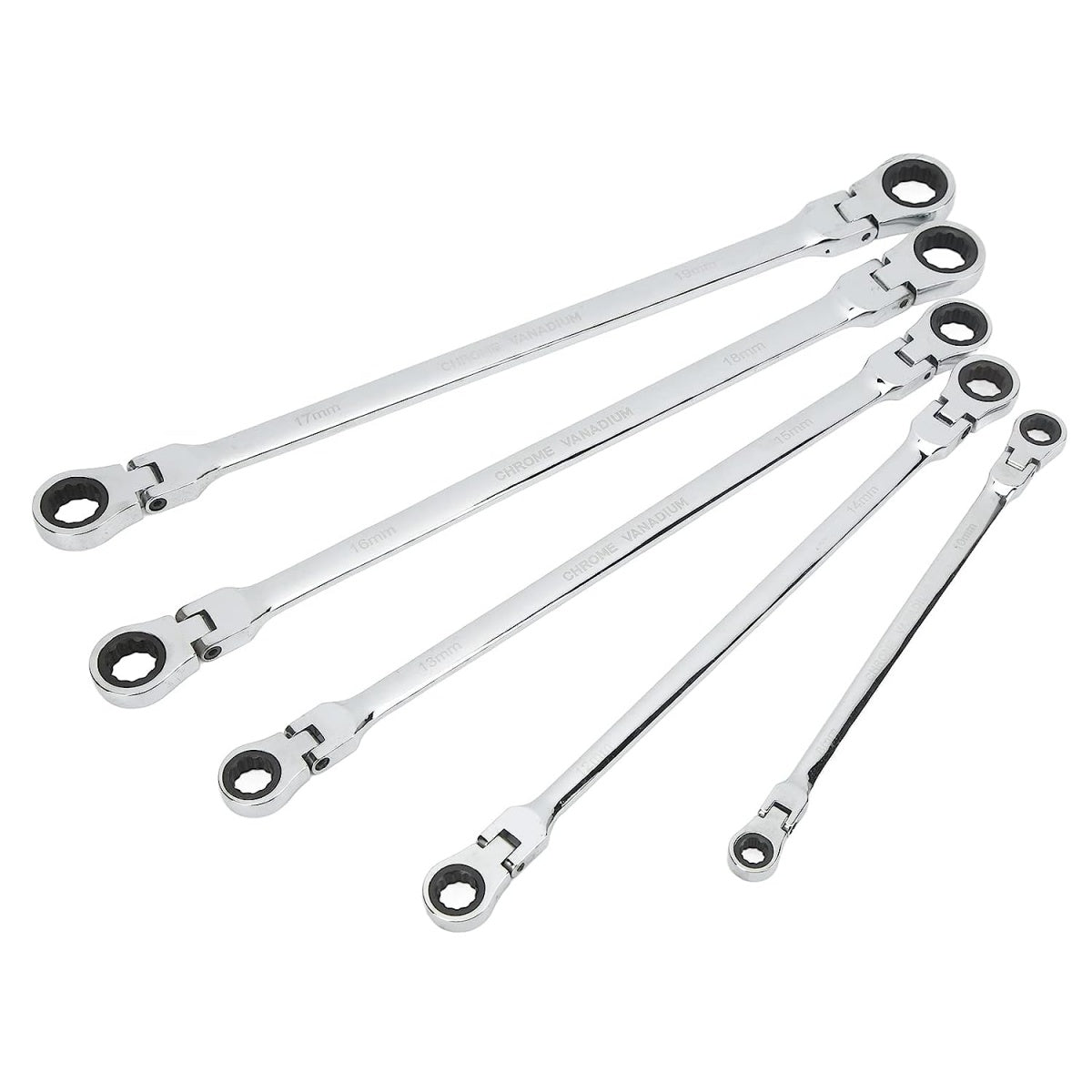 Terkšliniai dvipusiai ilgi raktai | šarnyriniai | su adapteriais | 8x9 - 17x19 mm | 10 vnt. (FMT10)