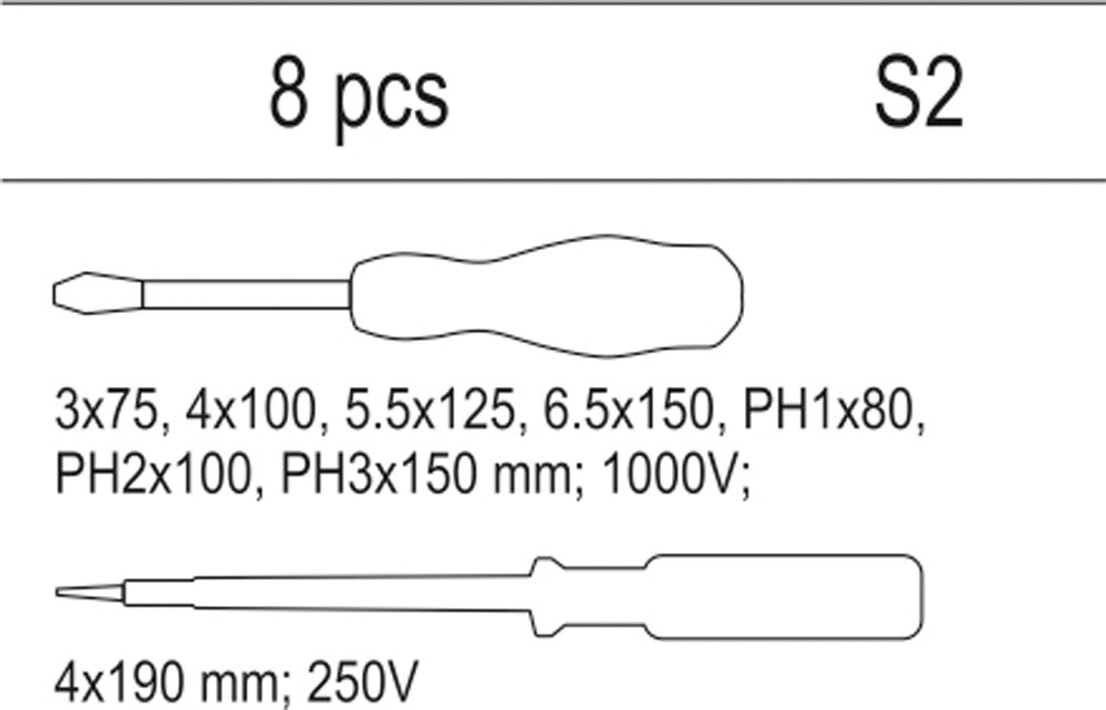 Atsuktuvų rinkinys 1000V su padėklu į spintelę 8vnt. (YT-55462)