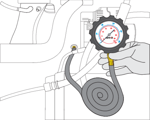 Tepalo slėgio / spaudimo matuoklis | su ilga žarna ir adapteriais | 12 vnt. (YT-73031)