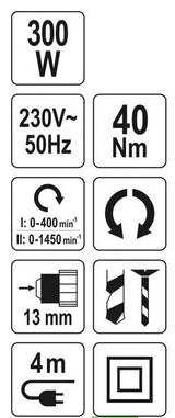 Gręžtuvas / suktukas | 40Nm / 300W (YT-82060)