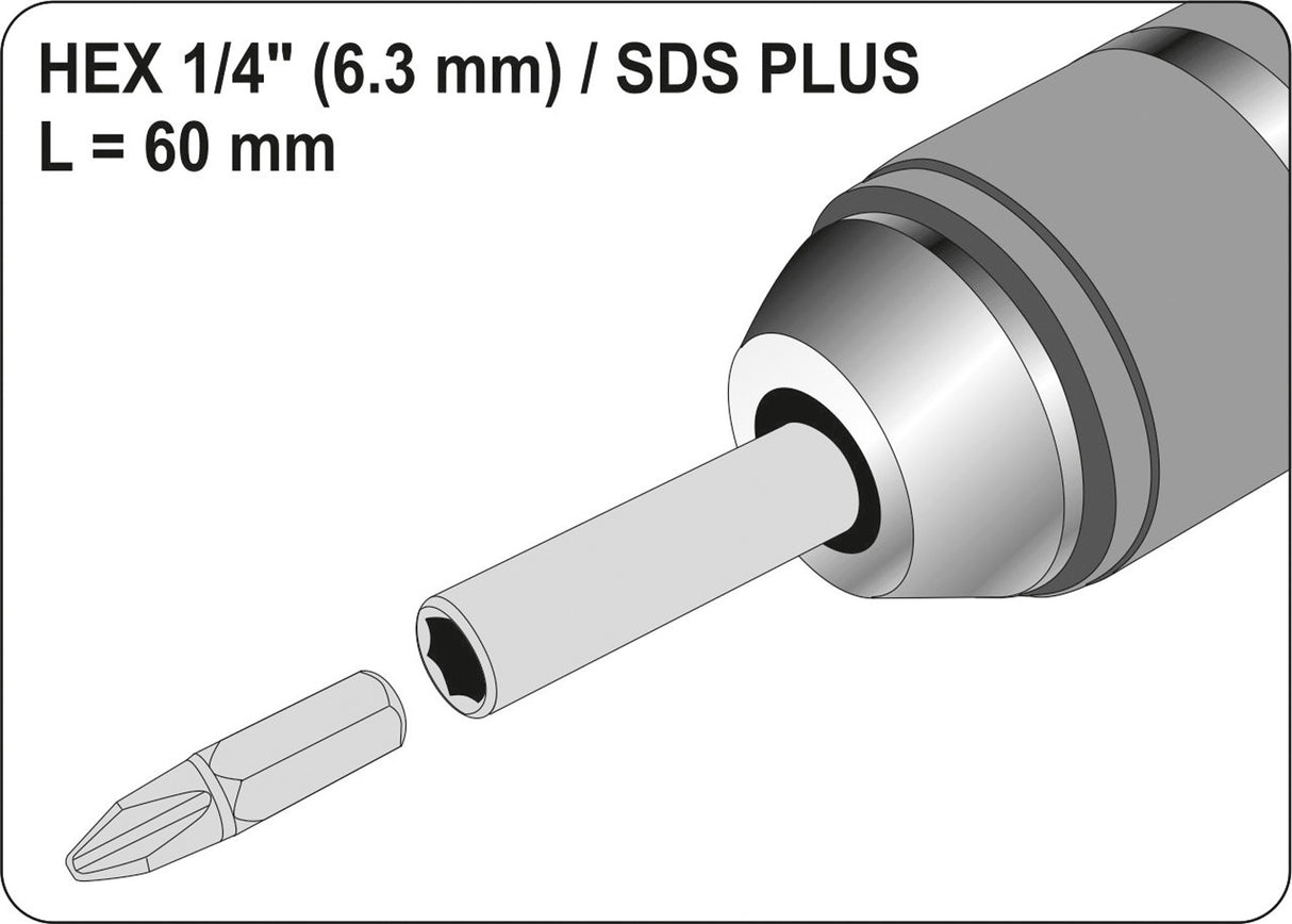 Antgalių laikiklis SDS | vidinis šešiakampis 6,3 mm (1/4") | 60 mm (YT-04690)
