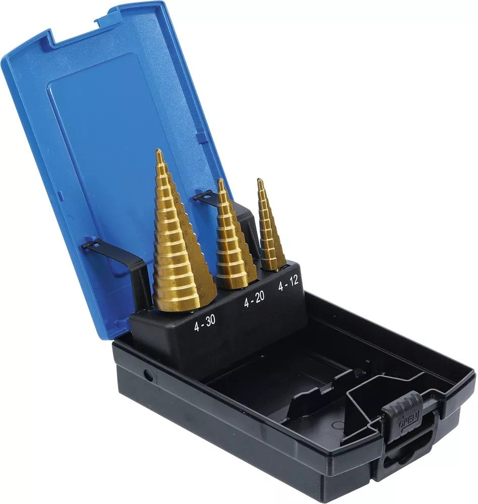 Grąžtai skylės (pa)platinimui pakopiniai | Titano nitridas | Ø 4 - 30 mm | 3 vnt. (1624)