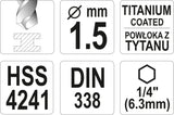 Сверло по металлу с хвостовиком Hex 6.3 mm (1/4") HSS-TiN | 1,5 mm