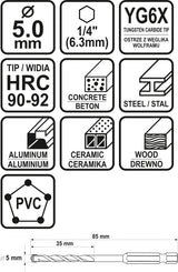 Grąžtas universalus su Hex 6.3 mm (1/4") galu | 5.0 mm (21684)
