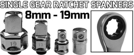 Terkšlinių dvipusių raktų rinkinys | su adapteriais | ilgas tipas | 8 - 19 mm | 14 vnt. (SK5004)