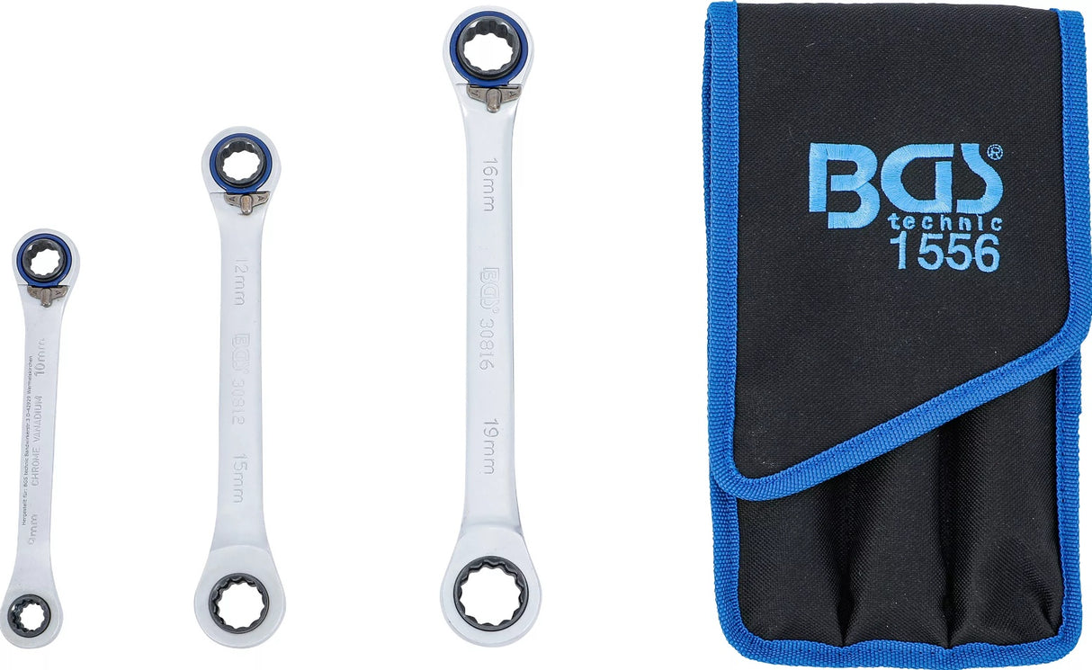 Kilpinių terkšlinių raktų rinkinys | su reversu | 4 viename | 8 x 9 - 18 x 19 mm (1556)