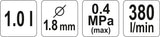 Dažymo pistoletas su apatiniu bakeliu | 1000 ml / Ø1.8 mm (YT-2346)