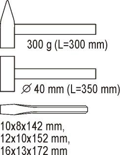 Įrankių rinkinys į vežimėlius-kaltai ir plaktukai (YT-5540)