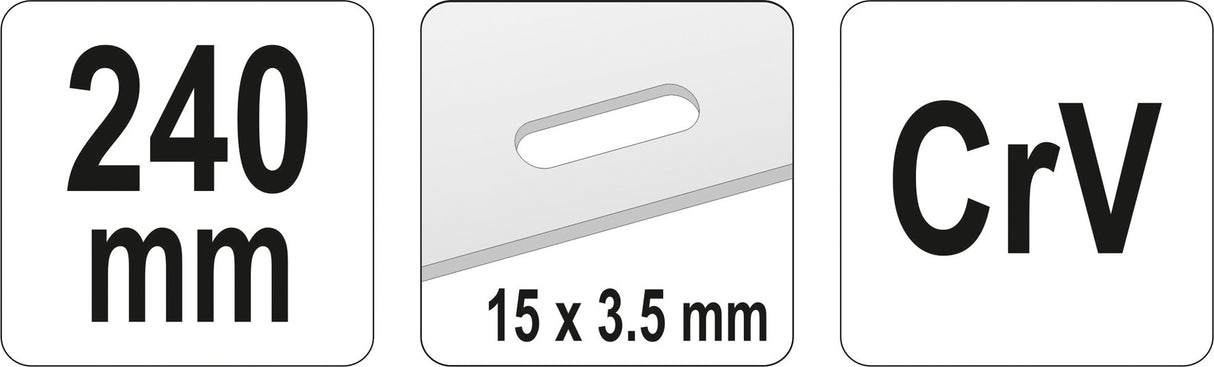 Replės skardai | skirtos angų išpjovimui 15 x 3,5 mm | 240 mm (YT-18975)