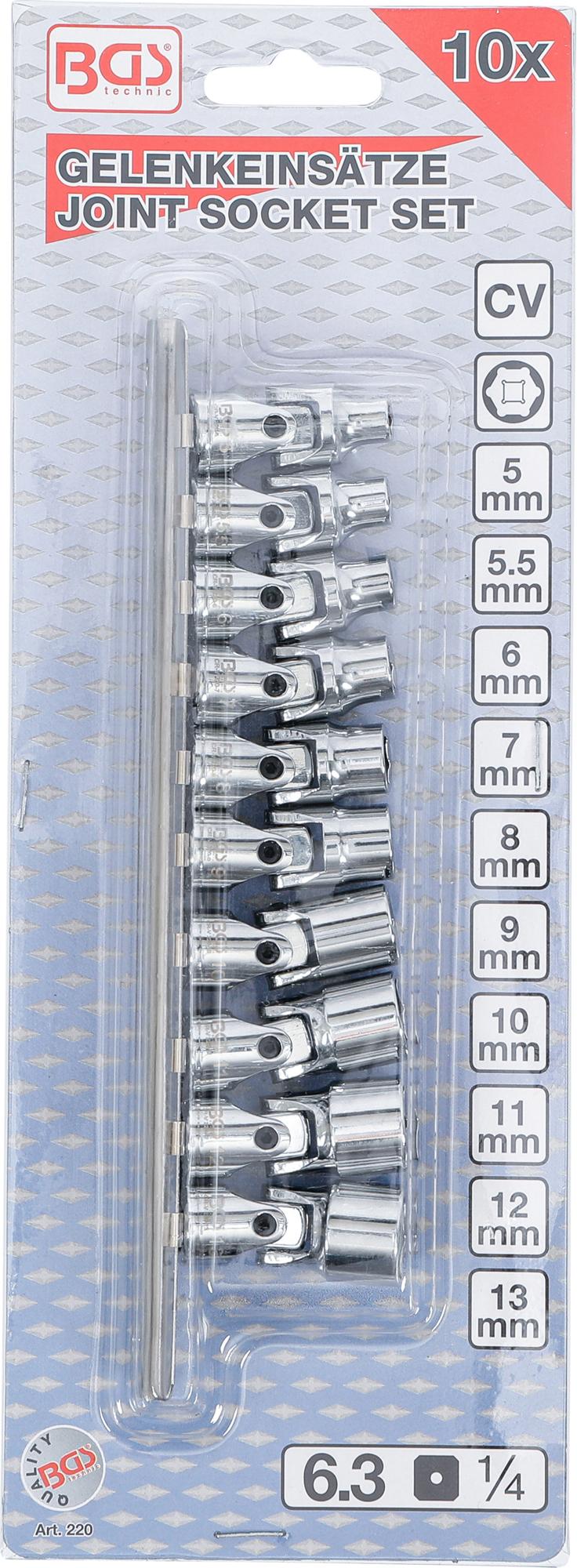Šarnyrinių galvučių rinkinys | 6.3 mm (1/4") | 5 - 13 mm | 10 vnt. (220)