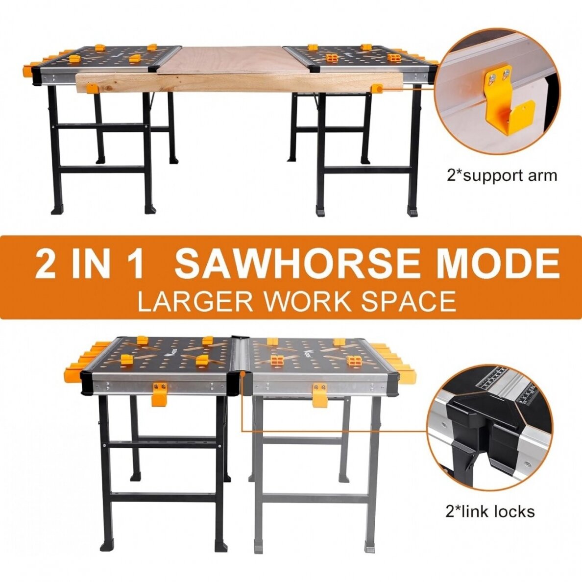 Nešiojamas darbo stalas su dėžutėmis, jungtimis ir F tipo spaustuvais (WB33C)