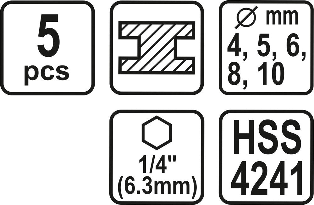 Grąžtų rinkinys su Hex 6.3 mm (1/4") galu | HSS 4241 | 4 - 10 mm | 5 vnt. (21650)